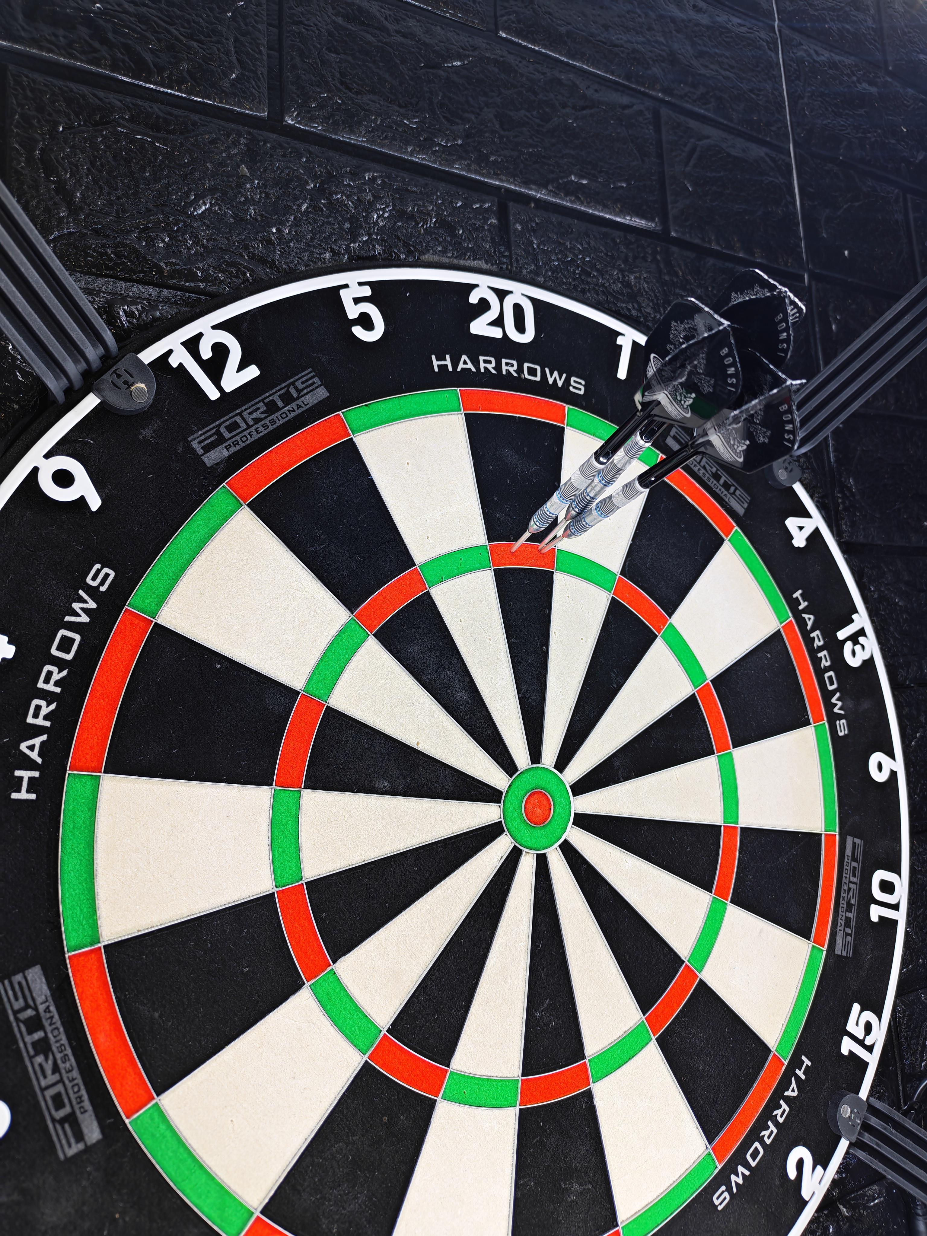 Harrows fortis dartboard, target mizu darts and target corona light