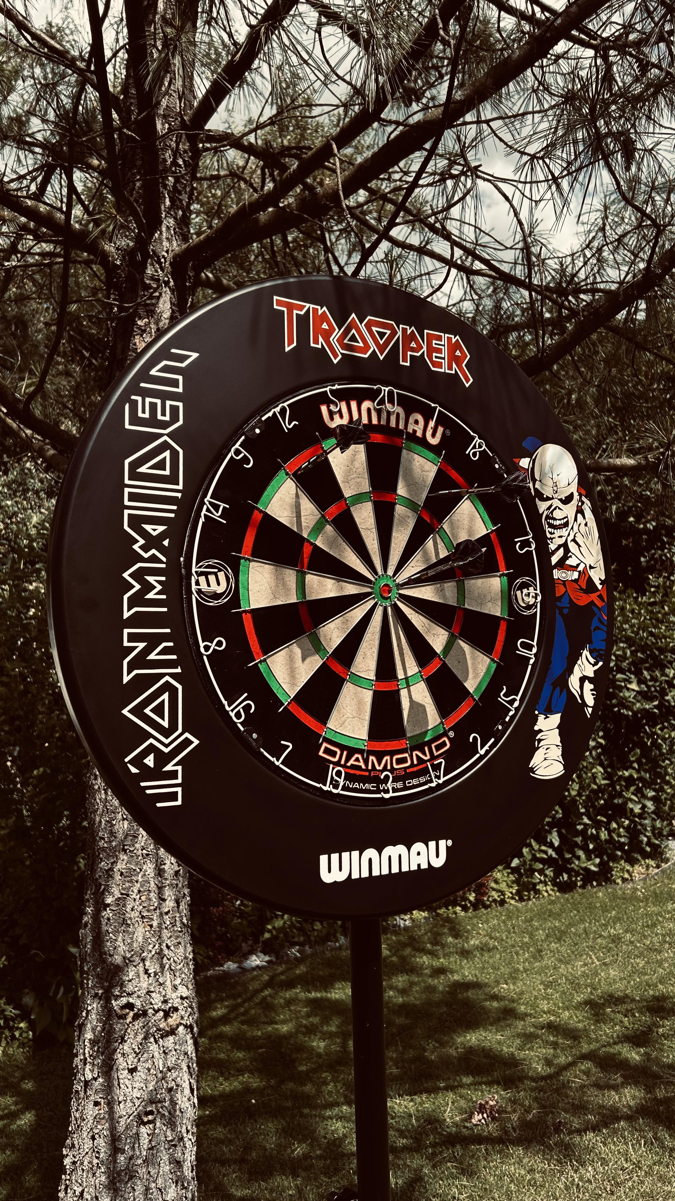 Iron Maiden Winmau surround and flights, Red Dragon case and Koto sharpener