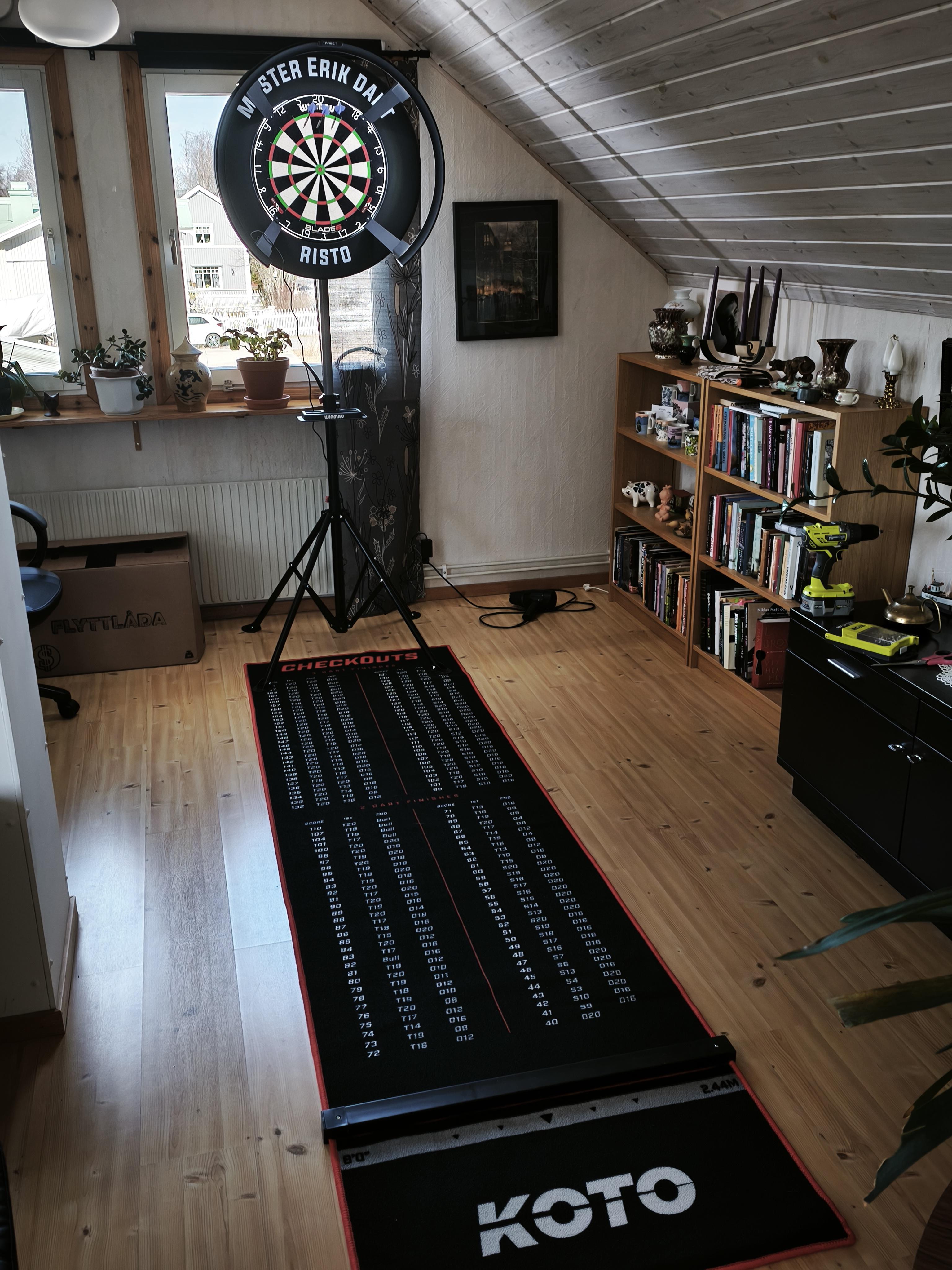 Target omni with winmau stand and blade6. Very happy old man here :)